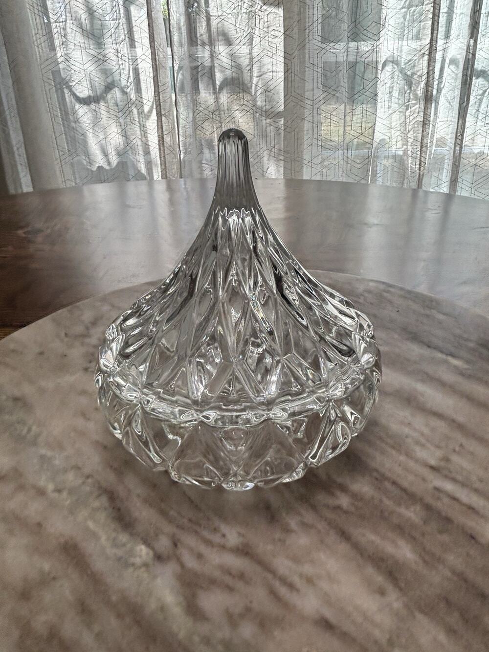 Godinger Crystal Candy Dish Clear Cut Hershey's Kiss Lidded Candy Dish
